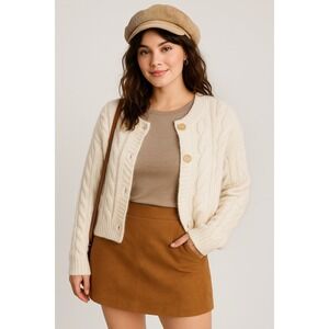 Future Collective Reese Blutstein Cardigan Sweater Cream Cable Knit Womens Large